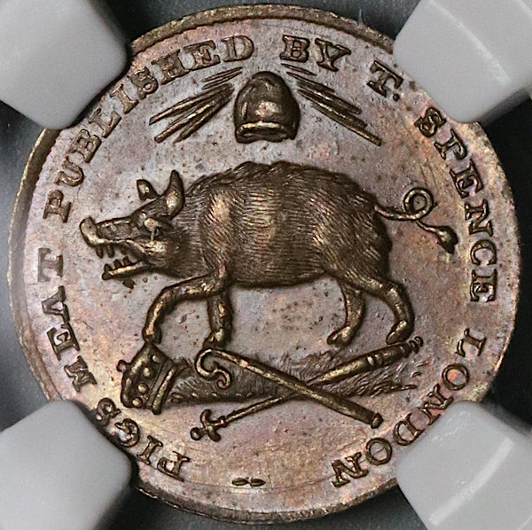 1795 NGC MS 64 Spence Pigs Meat Farthing Conder Token Middlesex DH