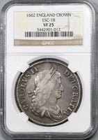 1662 NGC VF 25 Charles II Crown England Great Britain No Rose Silver Coin (19082505C)