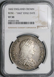 1662 NGC VF 30 Charles II Crown England Great Britain with Edge Year Scarce Coin (19122601C)