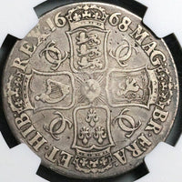 1668/7 NGC F 12 Charles II Crown Rare Overdate Great Britain England Coin (23031101C)