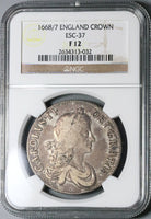 1668/7 NGC F 12 Charles II Crown Rare Overdate Great Britain England Coin (23031101C)