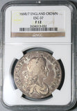1668/7 NGC F 12 Charles II Crown Rare Overdate Great Britain England Coin (23031101C)