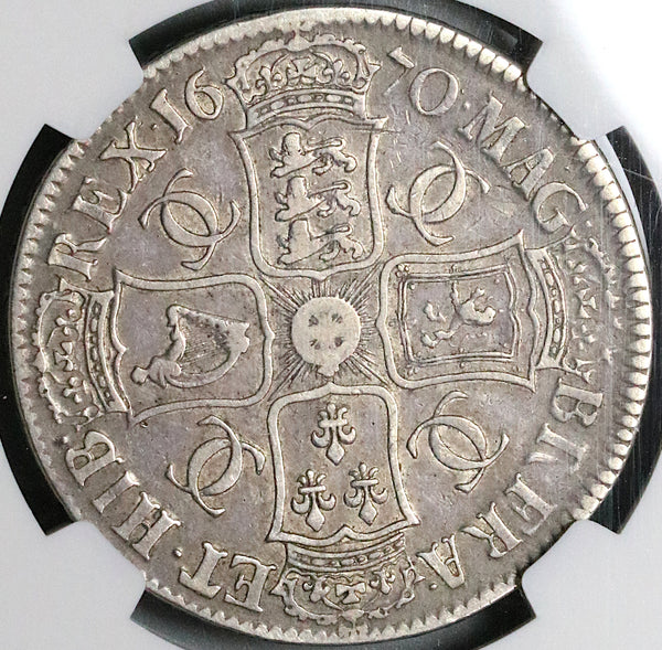 1670 NGC VF 30 Charles II Crown Rare England Great Britain Silver