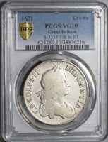 1671 PCGS VG 10 Charles II Crown Rare Legend Error R4 Great Britain England Coin (20020801C)