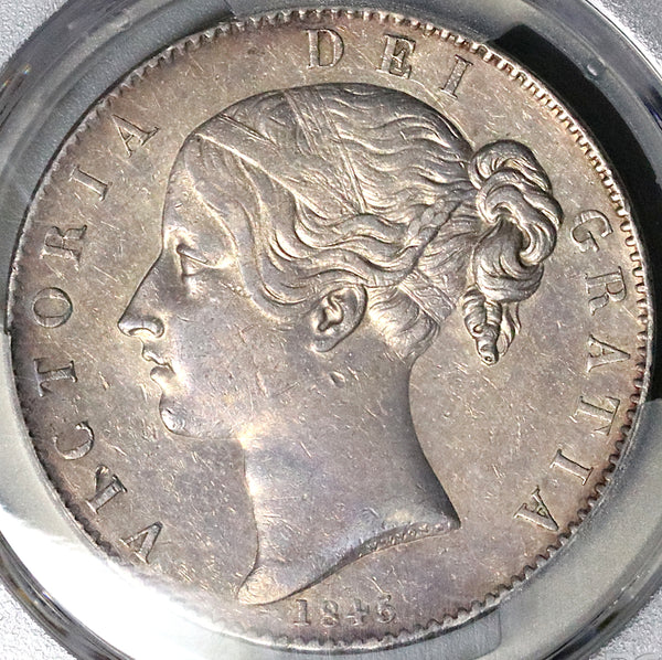 1845 PCGS AU Victoria Crown Great Britain 5 Shillings Silver Coin (22110202C)