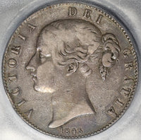 1845 ICG F 15 Victoria Crown 5 Shillings Great Britain Silver Coin (21053101C)