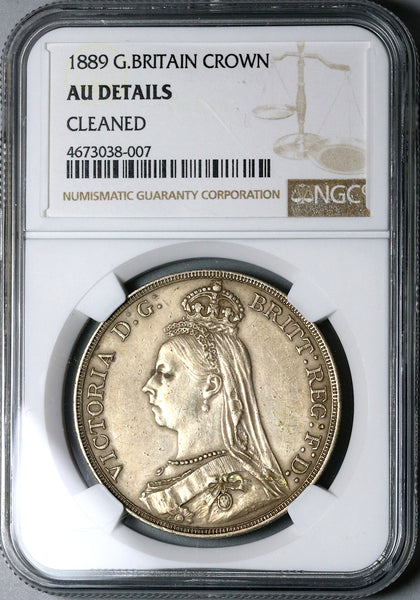 1889 NGC AU Det Victoria Crown Great Britain Dragon Slayer Silver