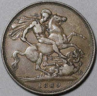 1889 Victoria Crown AVF Great Britain Sterling Silver St. George Dragon Coin (21022802R)