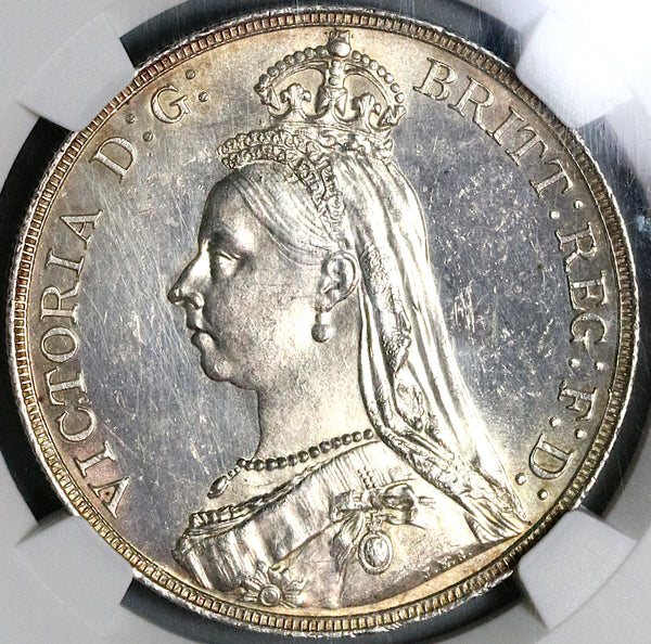 1889 NGC UNC Victoria Crown Great Britain Dragon Slayer Silver Coin (23012004C)