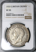 1933 NGC VF 35 George V Crown Great Britain Rare 7k Wreath Silver Coin (22070303C)