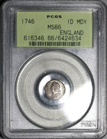 1746 PCGS MS 66 George II Penny Great Britain Silver Overdate OGH Mint State Coin (19112402C)