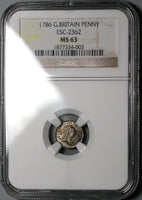 1786 NGC MS 63 George III Penny Great Britain Silver Coin (20100201D)