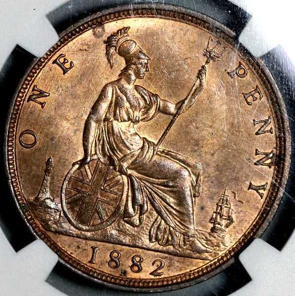 1882-H NGC MS 64 RB Victoria Penny Great Britain Convex Shield