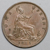 1885 Victoria Penny AU Great Britain Bronze Seated Britannia Coin (21060604R)