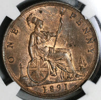 1891 NGC MS 63 Victoria Penny Great Britain RB Mint State Coin (20070302C)