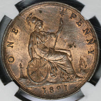 1891 NGC MS 63 Victoria Penny Great Britain RB Mint State Coin (20070302C)