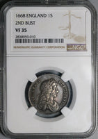1668 NGC VF 35 Charles II Shilling Great Britain Silver Coin (23020901C)