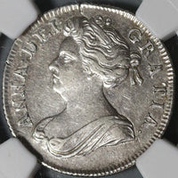 1702 NGC AU 55 Anne Great Britain Shilling England Not VIGO Royal Mint Coin (17011703D)