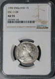 1702 NGC AU 55 Anne Great Britain Shilling England Not VIGO Royal Mint Coin (17011703D)
