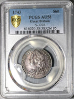 1743 PCGS AU 58 George II Shilling Great Britain Silver Coin (20090901C)
