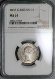 1838 NGC MS 64 Victoria Great Britain Shilling Mint State Coin (17011706D)