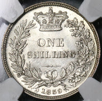 1839 NGC AU 58 Victoria Shilling WW Great Britain Silver Sterling Coin (16032501D)