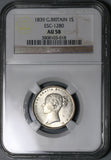 1839 NGC AU 58 Victoria Shilling WW Great Britain Silver Sterling Coin (16032501D)