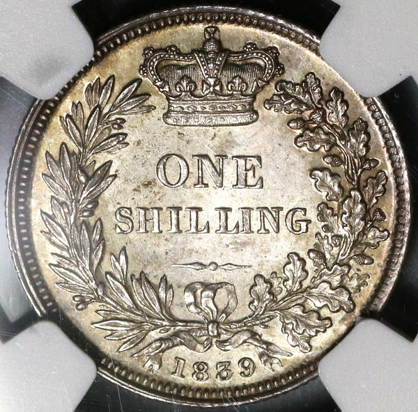 1839 NGC MS 64+ Victoria Shilling Great Britain GEM Silver