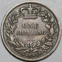 1845 Victoria Shilling Great Britain Sterling Silver Coin (23122602R)