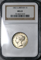 1852 NGC MS 63 Victoria Shilling Great Britain Mint State Silver Coin (20050503C)