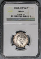 1855 NGC MS 64 Victoria Shilling Great Britain Silver Coin (18110805C)