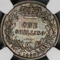 1862 NGC XF Det Victoria Shilling Great Britain Key Date Silver Coin (21090406C)