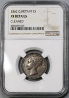 1862 NGC XF Det Victoria Shilling Great Britain Key Date Silver Coin (21090406C)