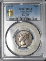 1864 PCGS MS 64 Victoria Silver Shilling Great Britain Die 27 Coin (21012305D)