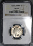 1865 NGC MS 63 Victoria Shilling Great Britain Mint State Silver Coin (19021903C)