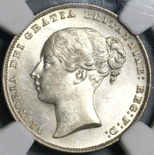 1866 NGC MS 64 Victoria Shilling Great Britain Silver Coin Die 62