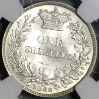 1866 NGC MS 64 Victoria Shilling Great Britain Silver Coin Die 62 (16122905D)