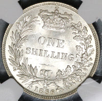 1866 NGC MS 64 Victoria Shilling Great Britain Silver Coin Die 62 (16122905D)