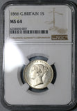 1866 NGC MS 64 Victoria Shilling Great Britain Silver Coin Die 62 (16122905D)