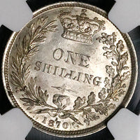 1870 NGC MS 62 Victoria Shilling Great Britain Die 3 Key Silver Coin (23041501C)