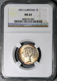 1872 NGC MS 64 Victoria Shilling Great Britain Silver Die 35 Coin (17011708D)