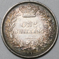 1876 Victoria Shilling AU Die 6 Great Britain Scarce Silver Coin (19120203R)