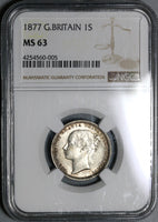 1877 NGC MS 63 Silver Shilling Victoria GREAT BRITAIN Coin Die No 44 (16122907D)