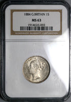 1884 NGC MS 63 Victoria Shilling Great Britain Mint State Sterling Silver Coin (22010702C)