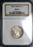 1884 NGC MS 63 Victoria Shilling Great Britain Mint State Sterling Silver Coin (22010702C)