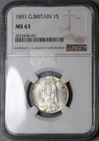 1891 NGC MS 63 Victoria Shilling Great Britain Mint State Silver Coin (23021601C)