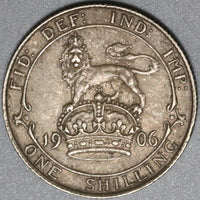 1906 Edward VII Shilling Great Britain XF  Lion Sterling Silver Coin (20082903R)