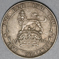 1906 Edward VI Shilling Great Britain XF  Lion Sterling Silver Coin (20082903R)