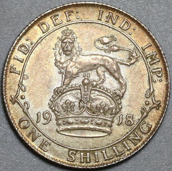 1918 Shilling George V Great Britain AU Sterling Silver WWI Coin (23120305R)
