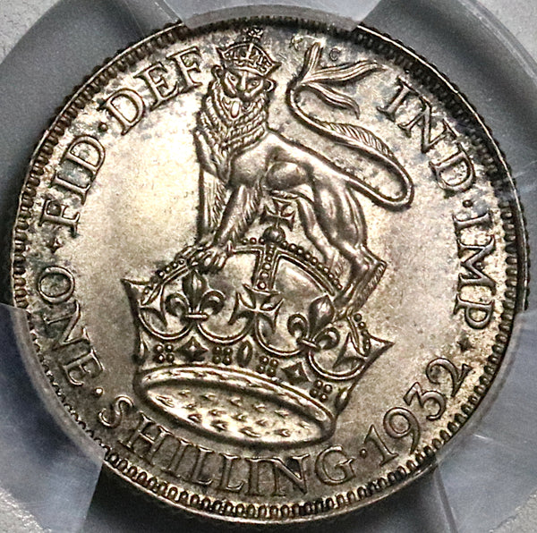 1932 PCGS MS 63 Shilling George V Great Britain Lion Crown Silver Coin (22121604C)